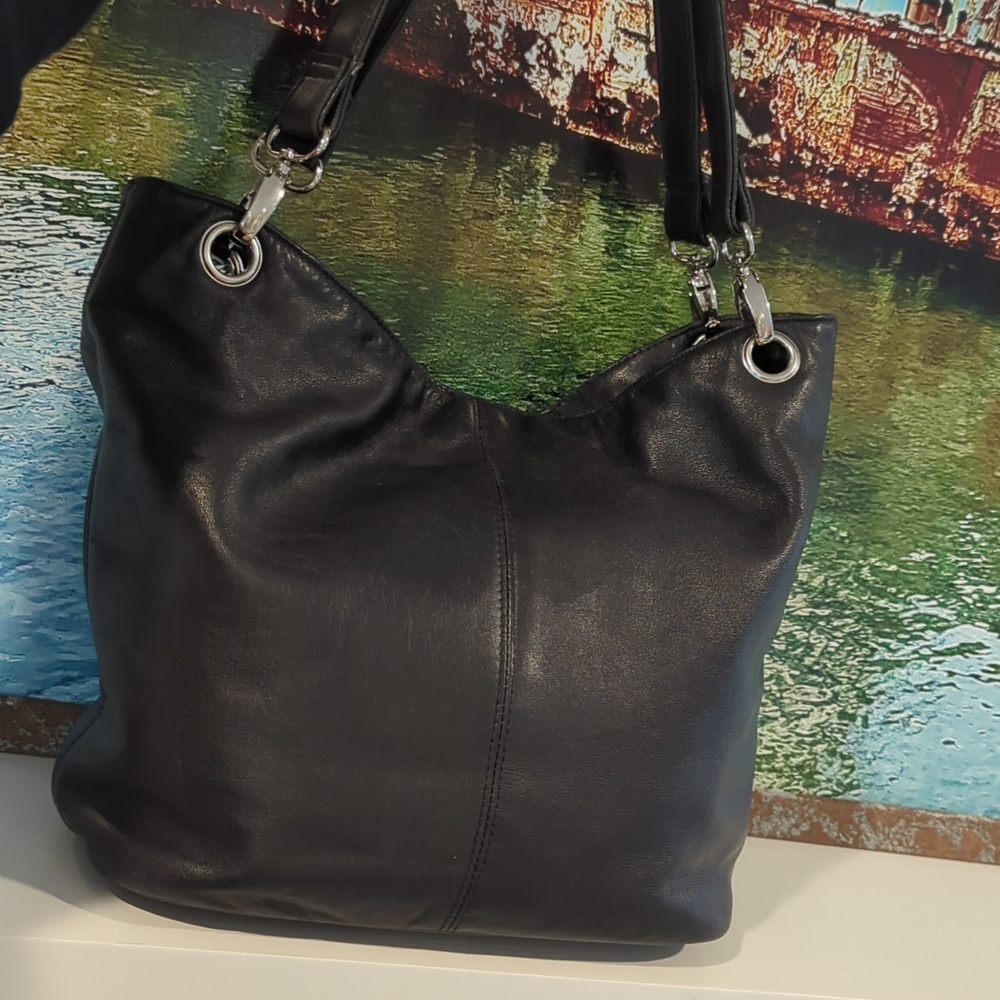 Worthington black Supple Leather Slouch Tote With Removable/Convertible Straps
